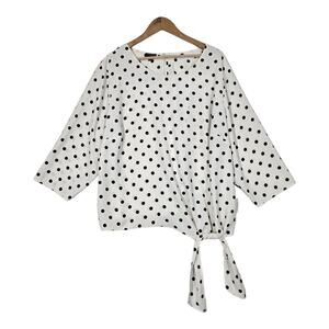 Talbots Side Tie Dot Print Top Sz 3X White Black Polka Dot 3/4 Sleeve READ